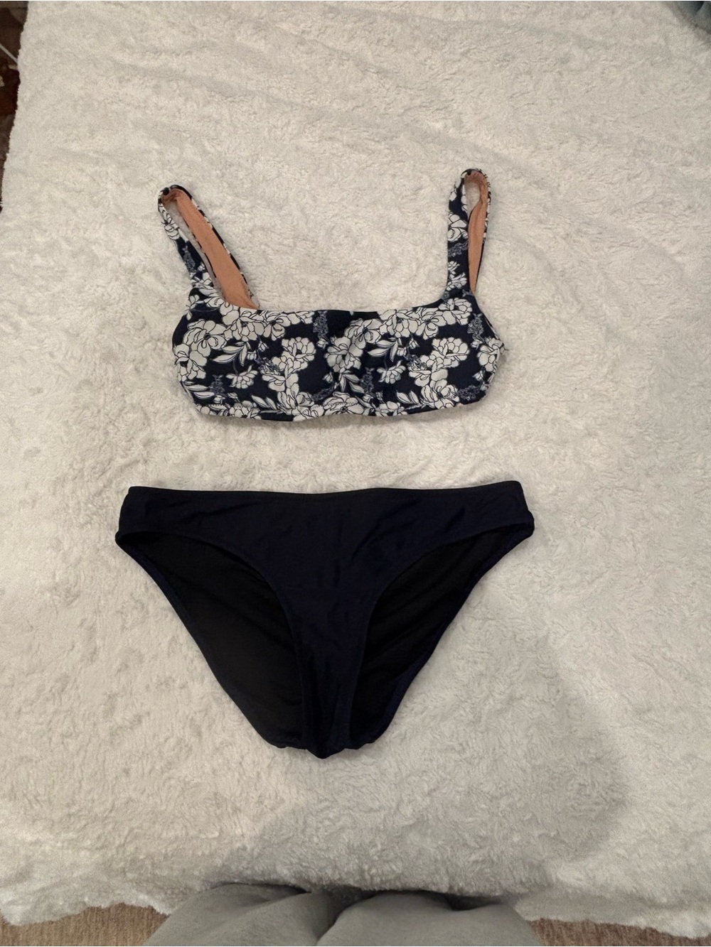 J.Crew Floral Print Two-Piece Bikini Swimsuit – Black & White Size M
